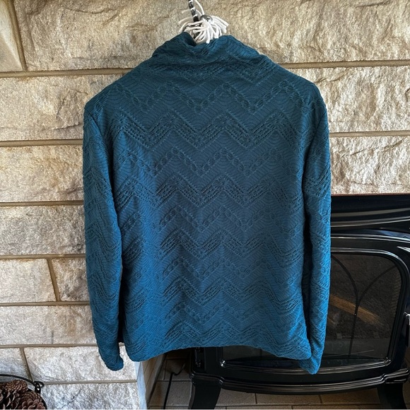 Women's Teal Long Sleeve 100% Polyester Textured Knit Top Large - Picture 6 of 6